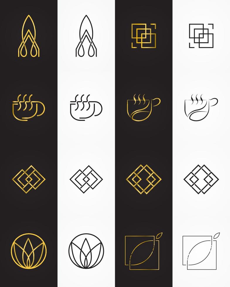 Minimalist logo set golden and monochrome color. vector