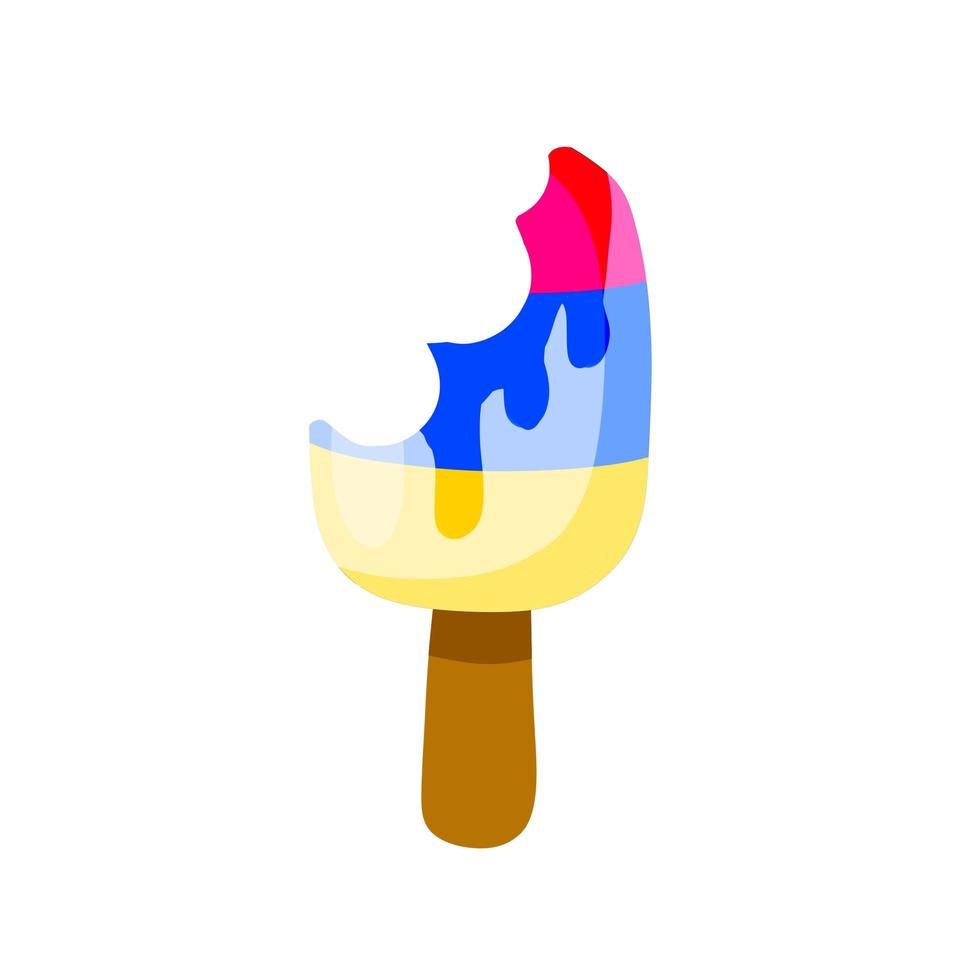Bitten Ice cream on stick. Summer dessert. Multi-colored delicacy vector
