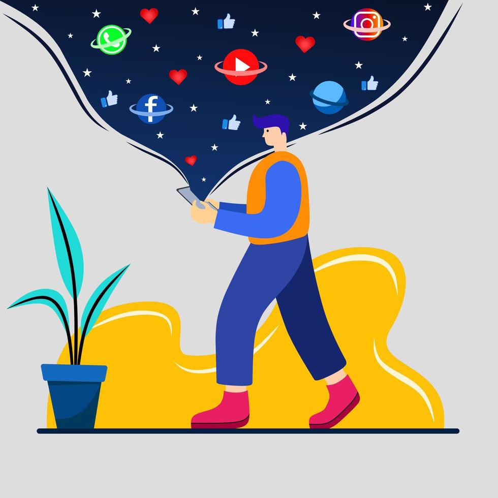 Flat design illustration of a person holding a cell phone vector