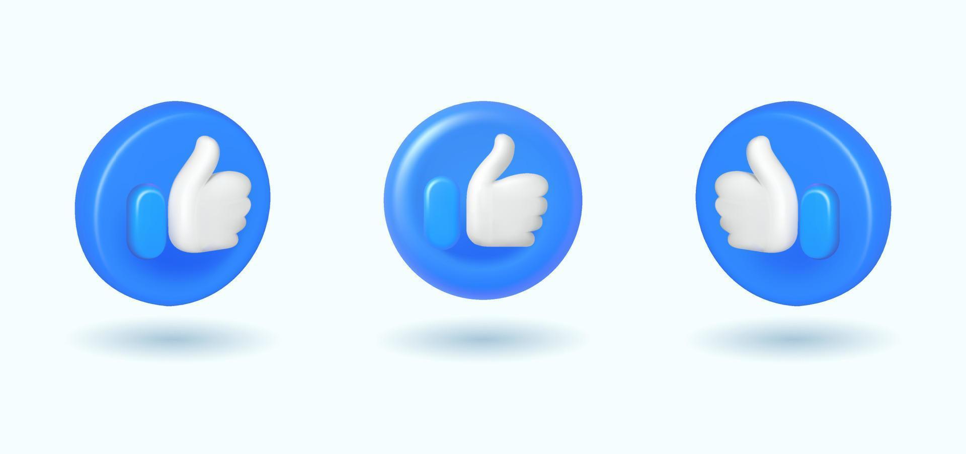 3d blue like thumb icon vector