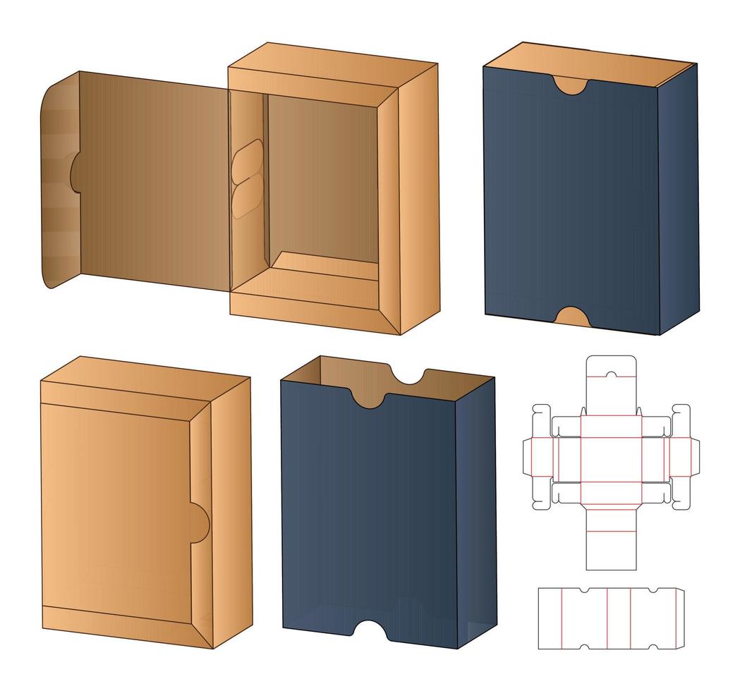 diseño de plantilla troquelada de embalaje de caja. Maqueta 3d vector