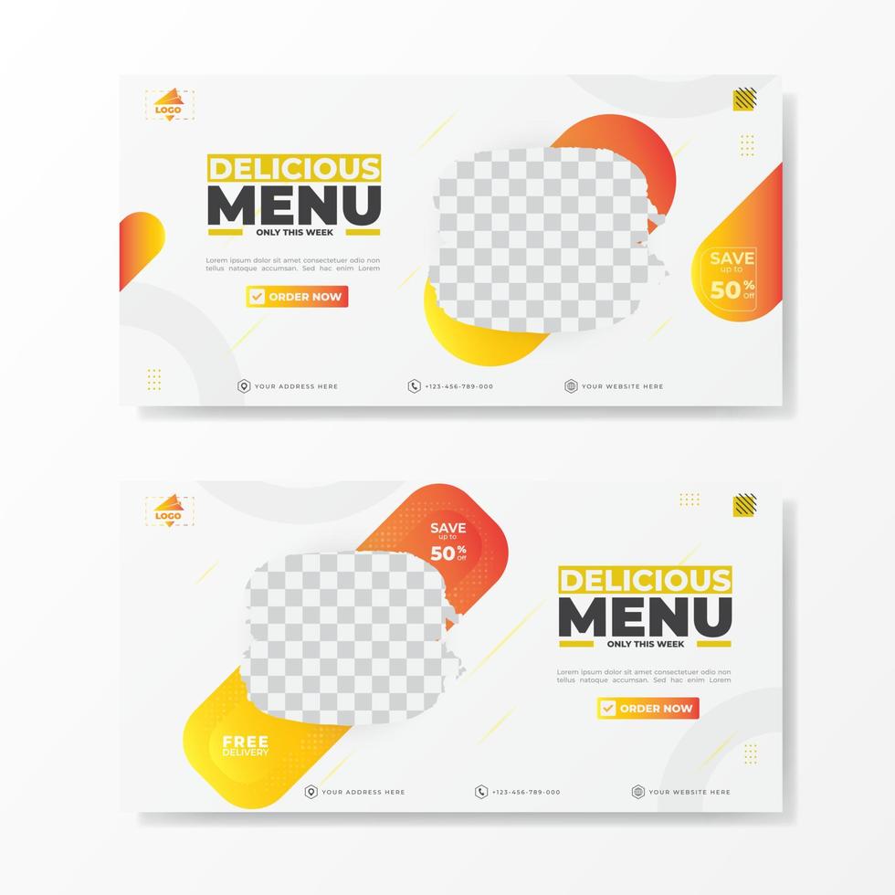 Delicious menu promotion banner template for social media post vector