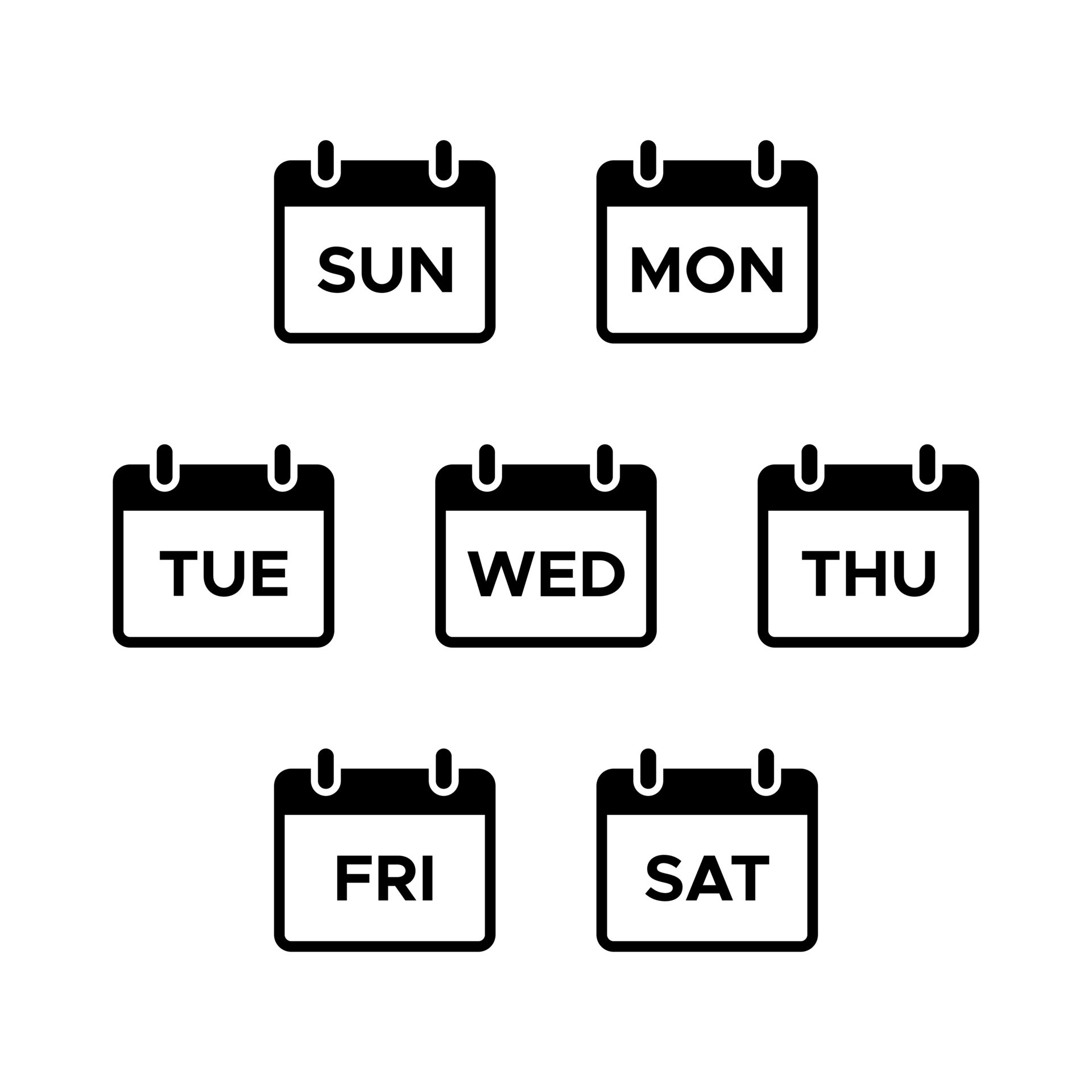 Days Names, Week Calendar Icon Vector Isolated on White Background