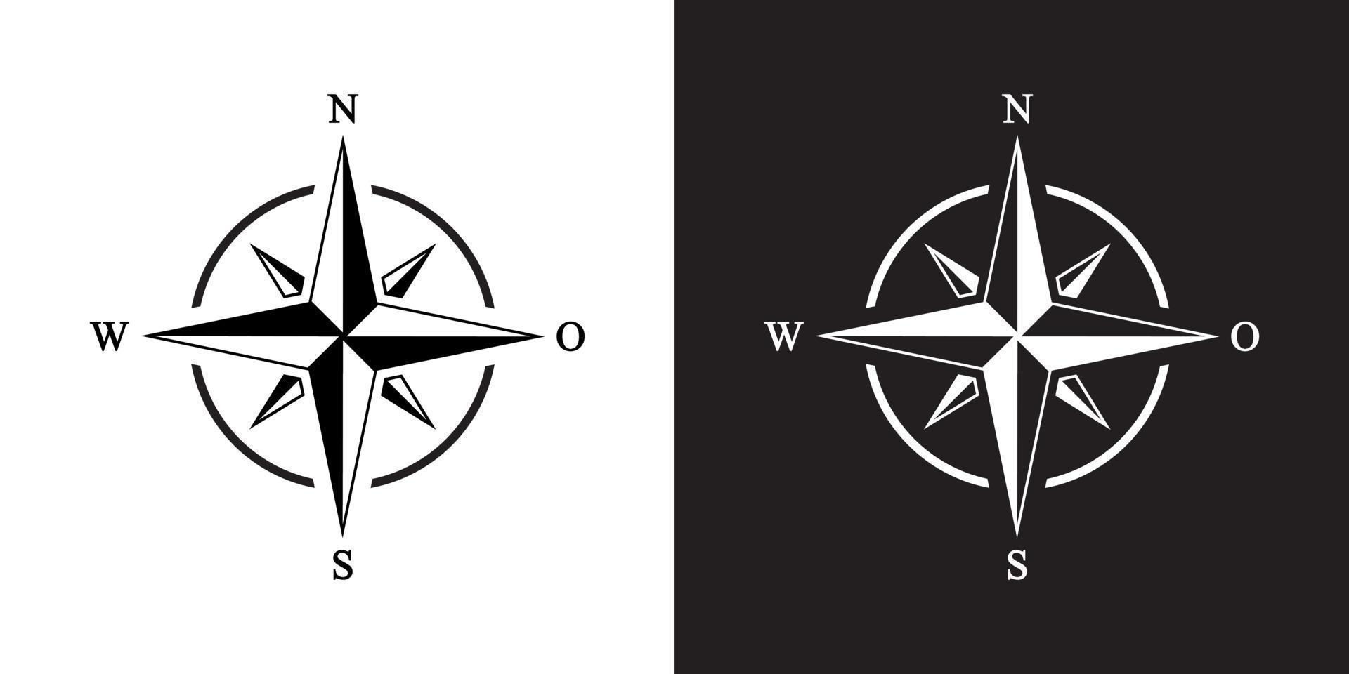 Compass, Wind Rose Icon Vector in Monochrome Style