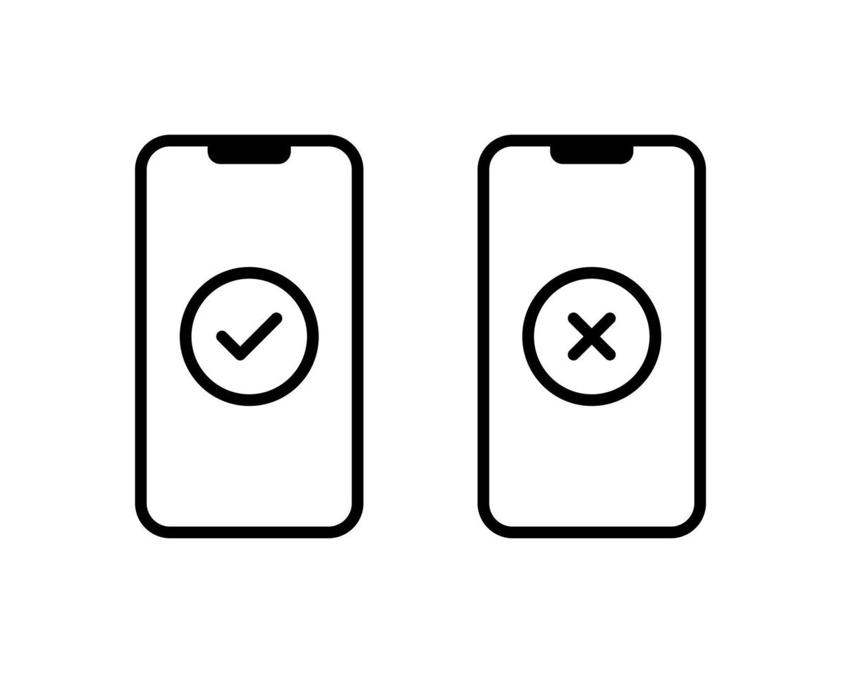 Check Mark and Cross Icon Vector on Smartphone Screen Illustration