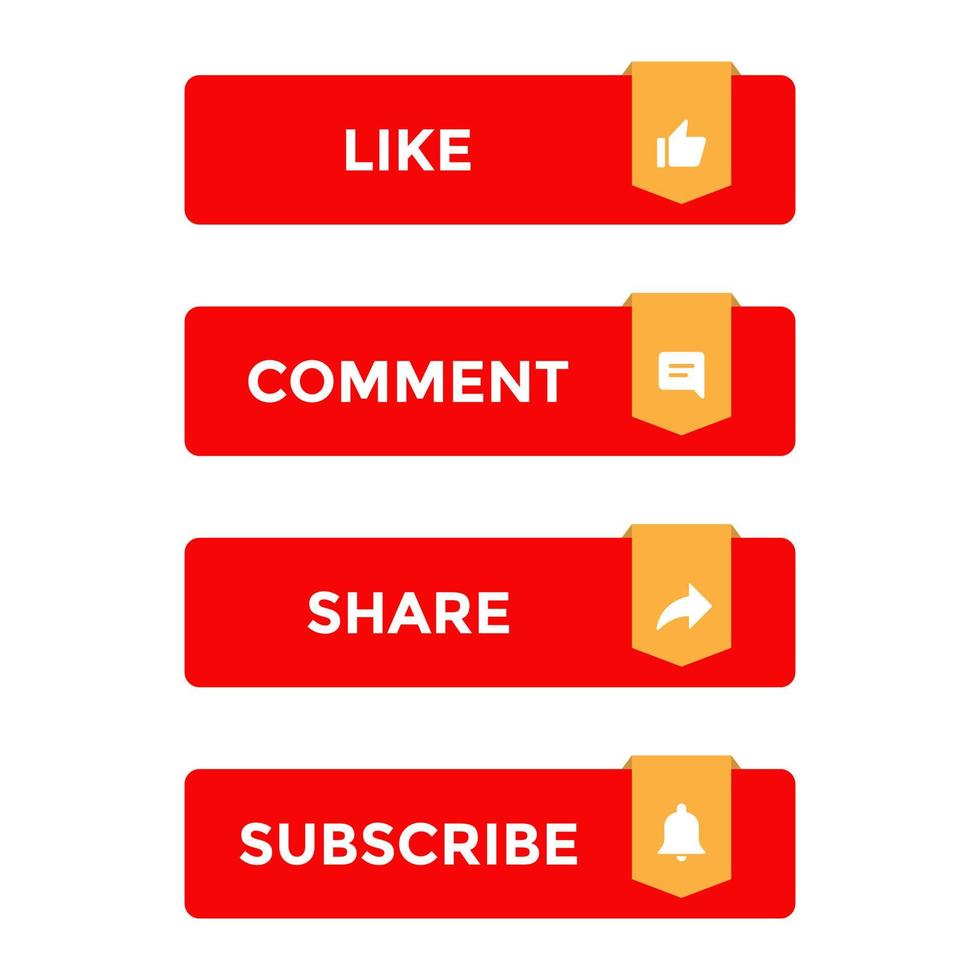 Like, comment, share and subscribe in bar button. Icon set for promote streaming channel vector