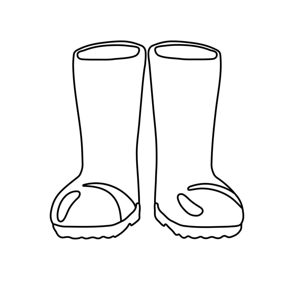 botas de lluvia de goma en un boceto de garabato de contorno de vista frontal. ilustración vectorial aislada vector