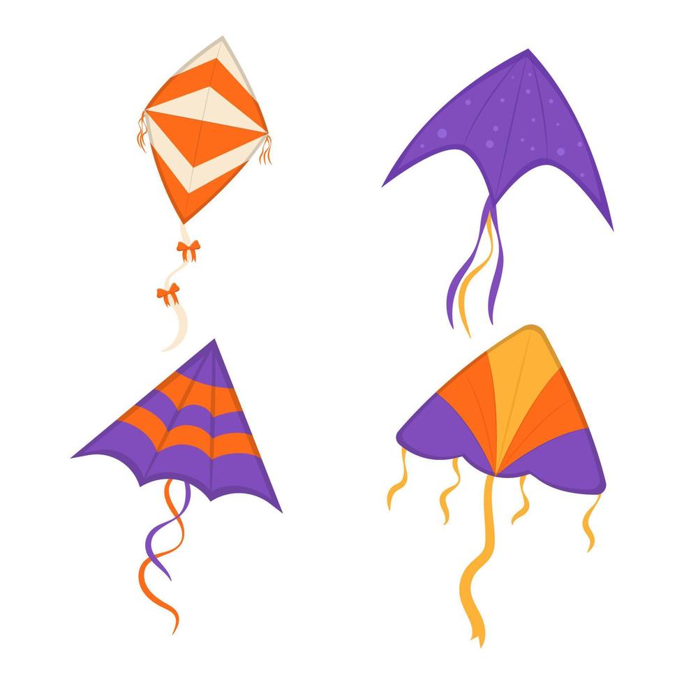 Set of flying wind kites. Makar Sankranti festival. Wind kite game. vector