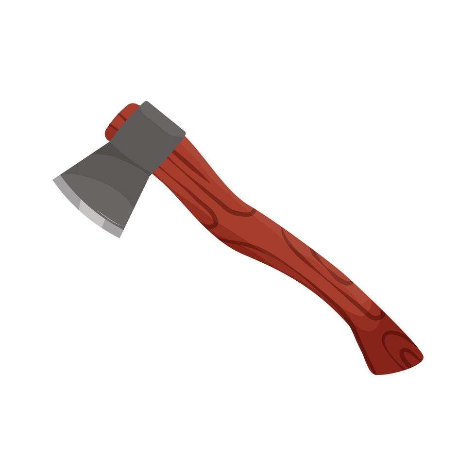 Axe with metal blade and wooden handle isolated on white background. Flat vector illustration.