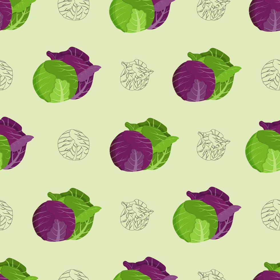 Cute cabbage seamless pattern. Flat vector illustration.