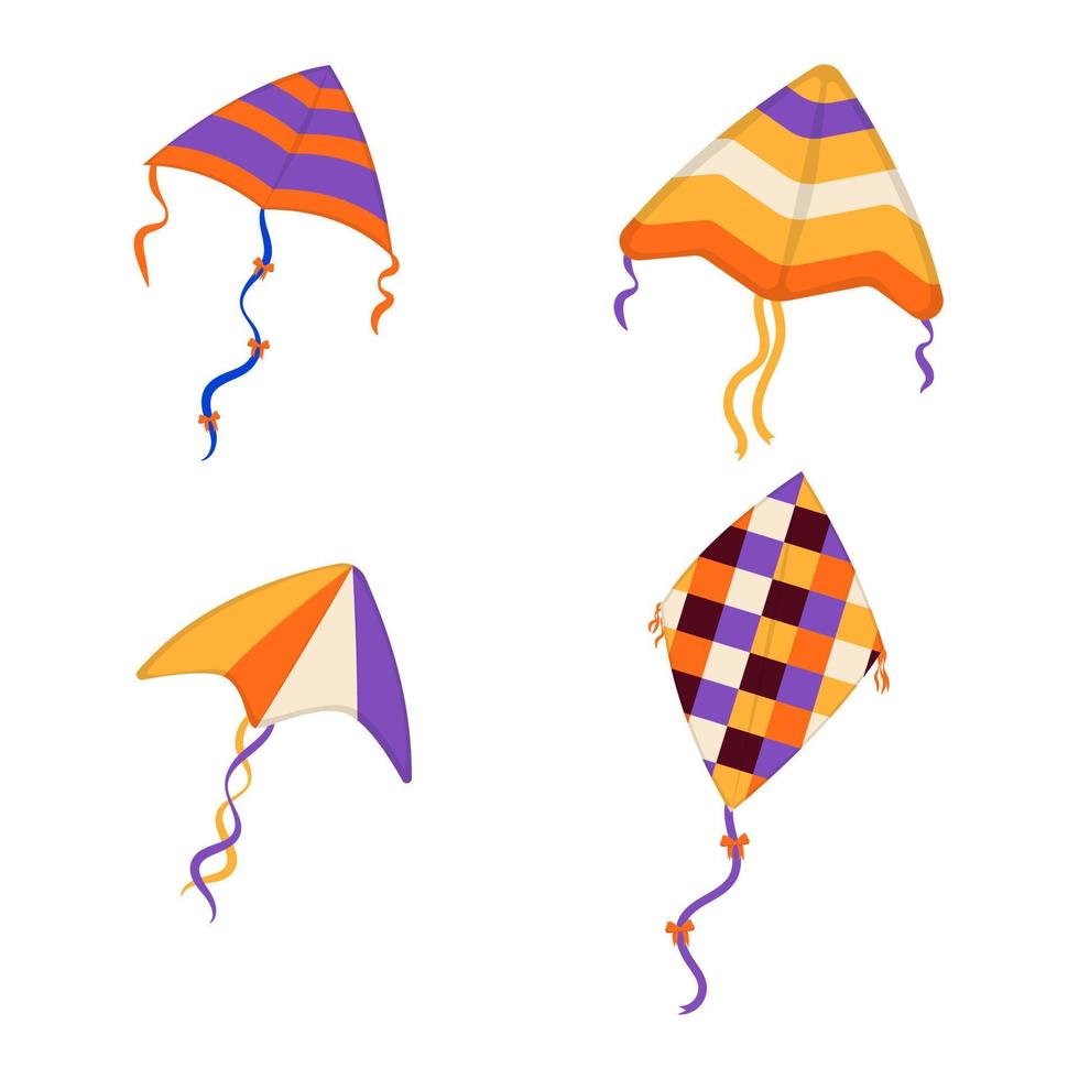 Set of flying wind kites. Makar Sankranti festival. Wind kite game. vector