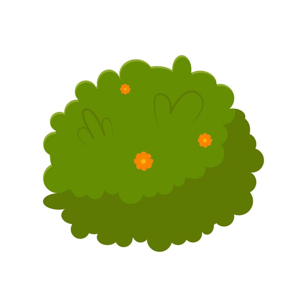Cartoon spring green bush isolated on white background. Flat vector illustration.