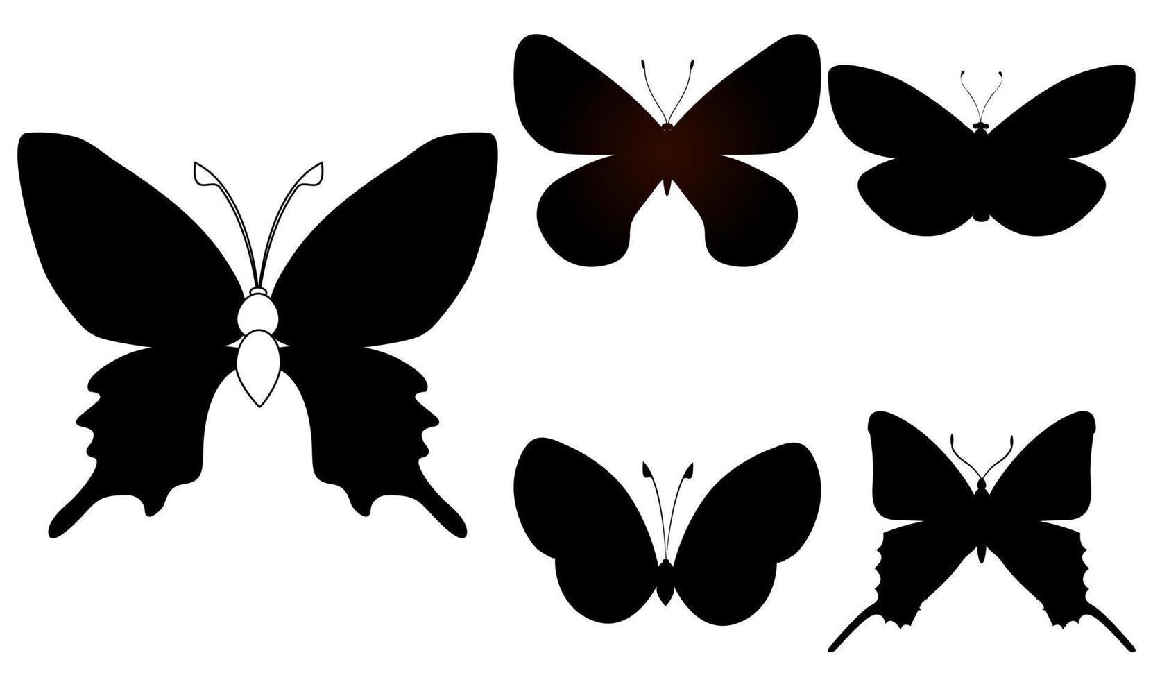 Set of outline silhouette insect butterflies. Decorative design. vector