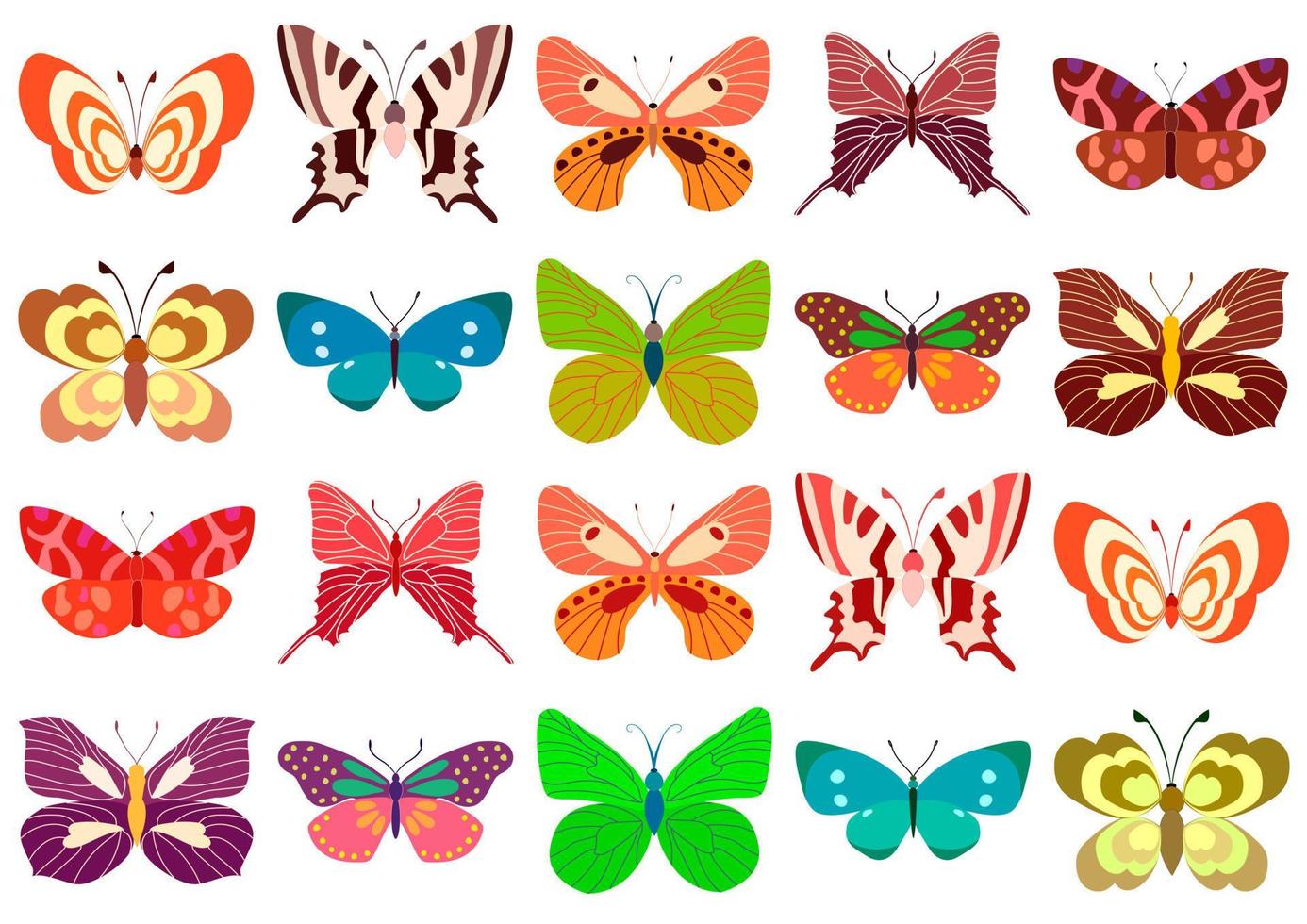 conjunto de mariposas de insectos de silueta de contorno. diseño decorativo. vector