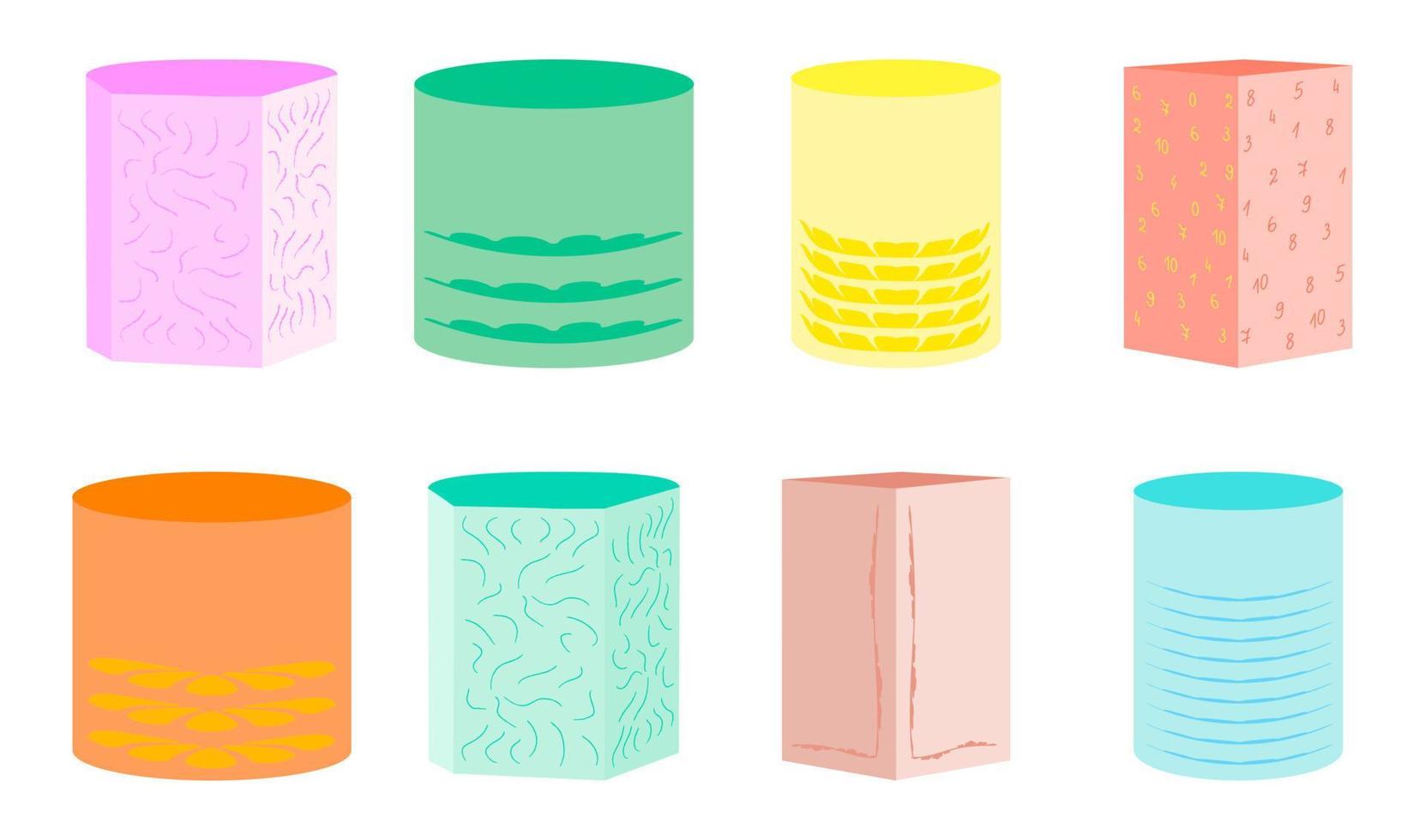 Set of outline silhouette pouffe, padded stool, ottoman. Isometric flat style. vector