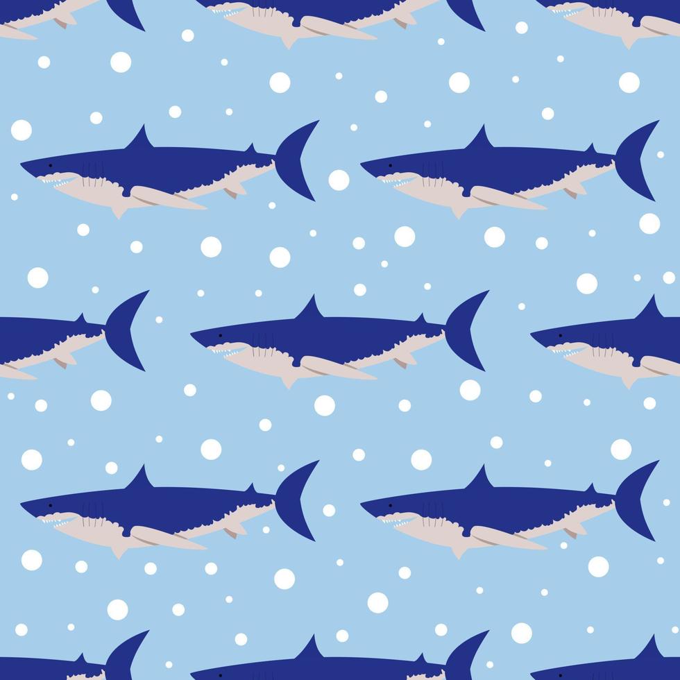 vector seamless pattern with sharks and bubbles. Background on the marine theme.