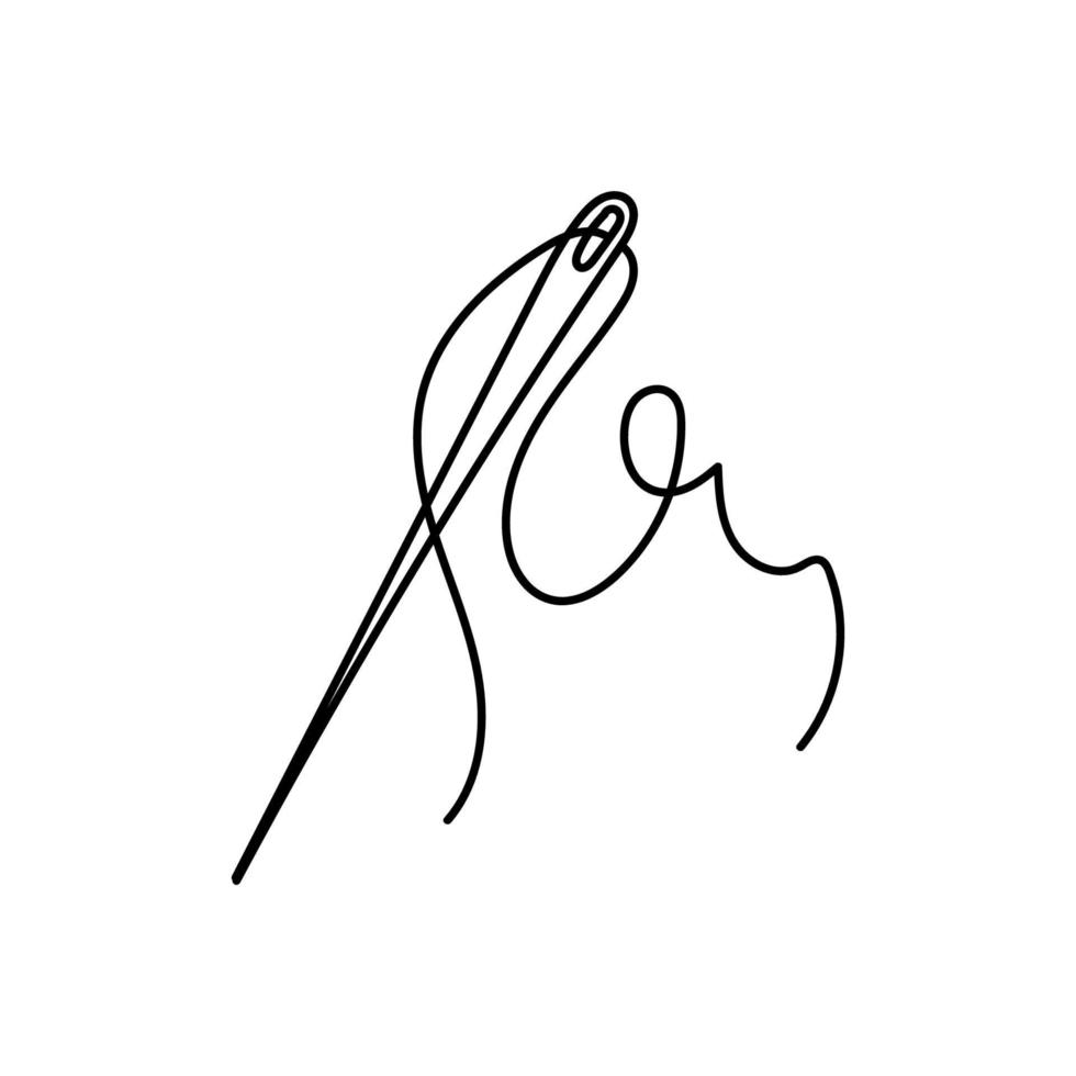 Sewing needle, hand-drawn doodle in sketch style. Needle and thread. Handmade. Thread. Vector simple illustration