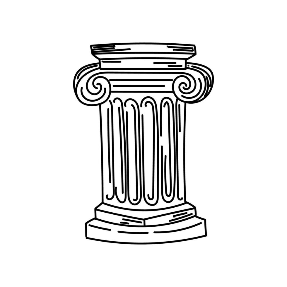 Greek column, hand-drawn sketch style doodle. Ancient Greece. Ionic column. Vector simple illustration