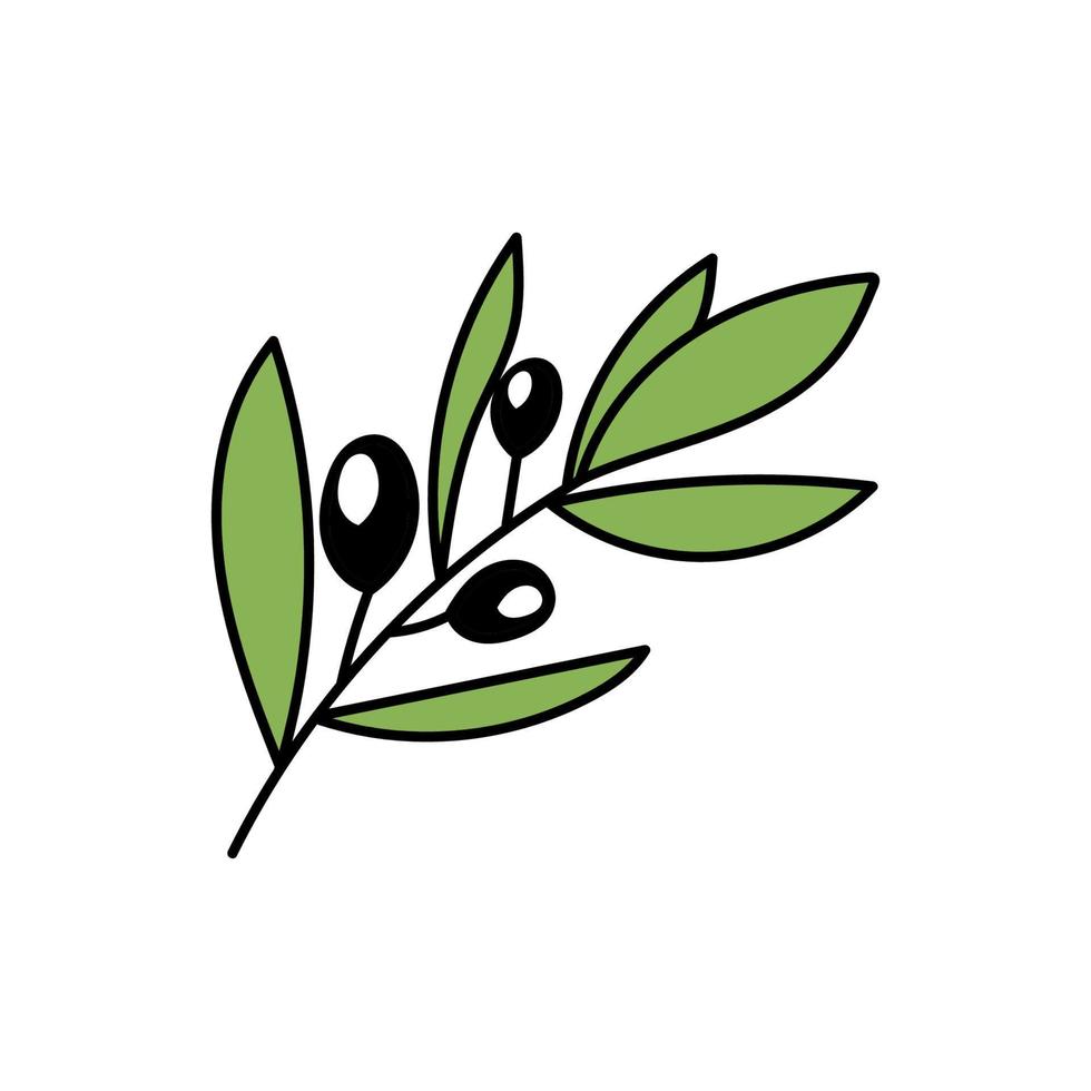 Olive Sprig. Vector hand-drawn olive, isolated on white background. A symbol of peace and victory. Evergreen tree. Doodle style. Contoured floral frame