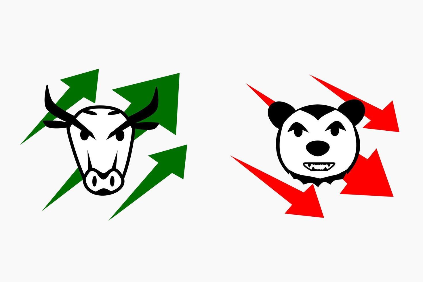 Isolated Bullish and Bearish cartoon concept. stock market concept. financial exchange symbol. up trend and down trend market. vector