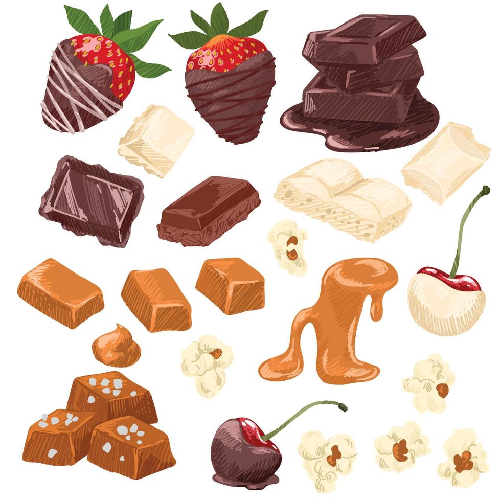 Set of confectionery flavors, chocolate salted caramel vector