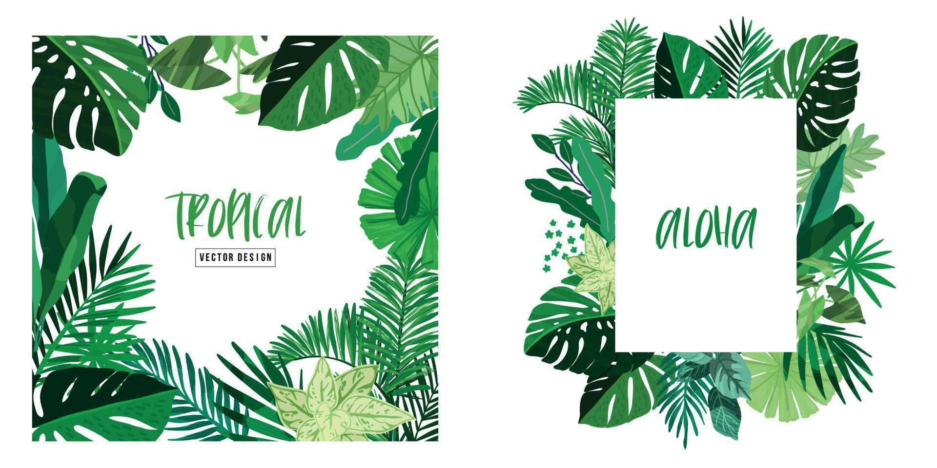 Two botanical frames. Tropical leaves, hand drawn vector