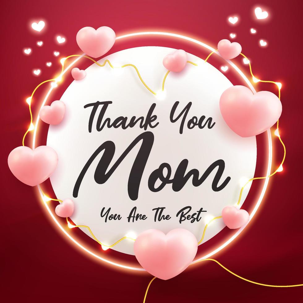 happy mother's day greeting card template heart shape 3d render style on red curtain wavy background vector