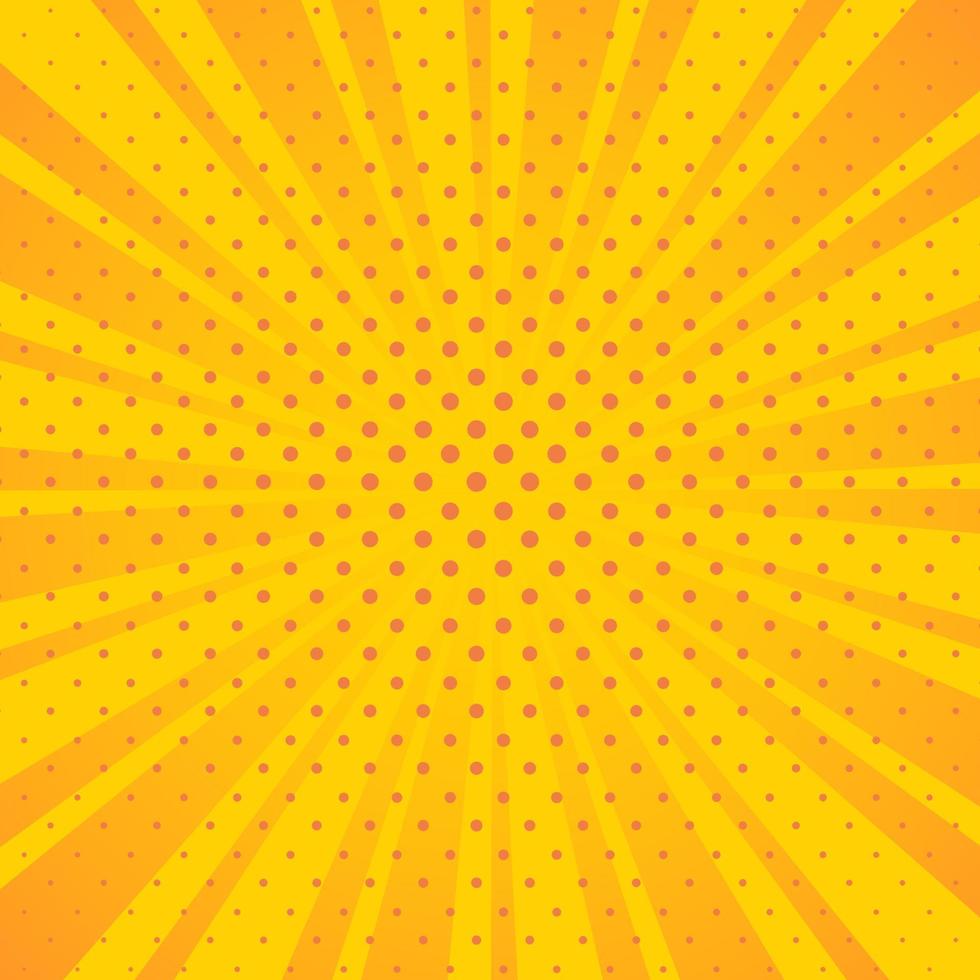 Bright yellow background with circular sunbeams from center. vector