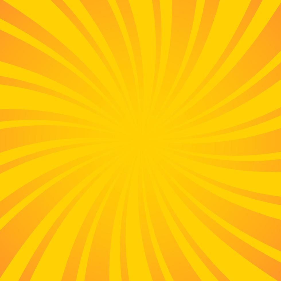 Background of twisted sunburst. Swirl yellow design with orange stripes. vector
