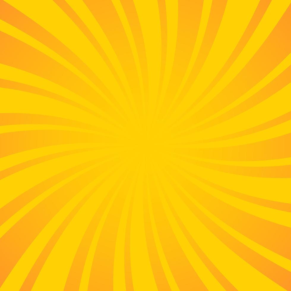 Background of twisted sunburst. Swirl yellow design with orange stripes. vector