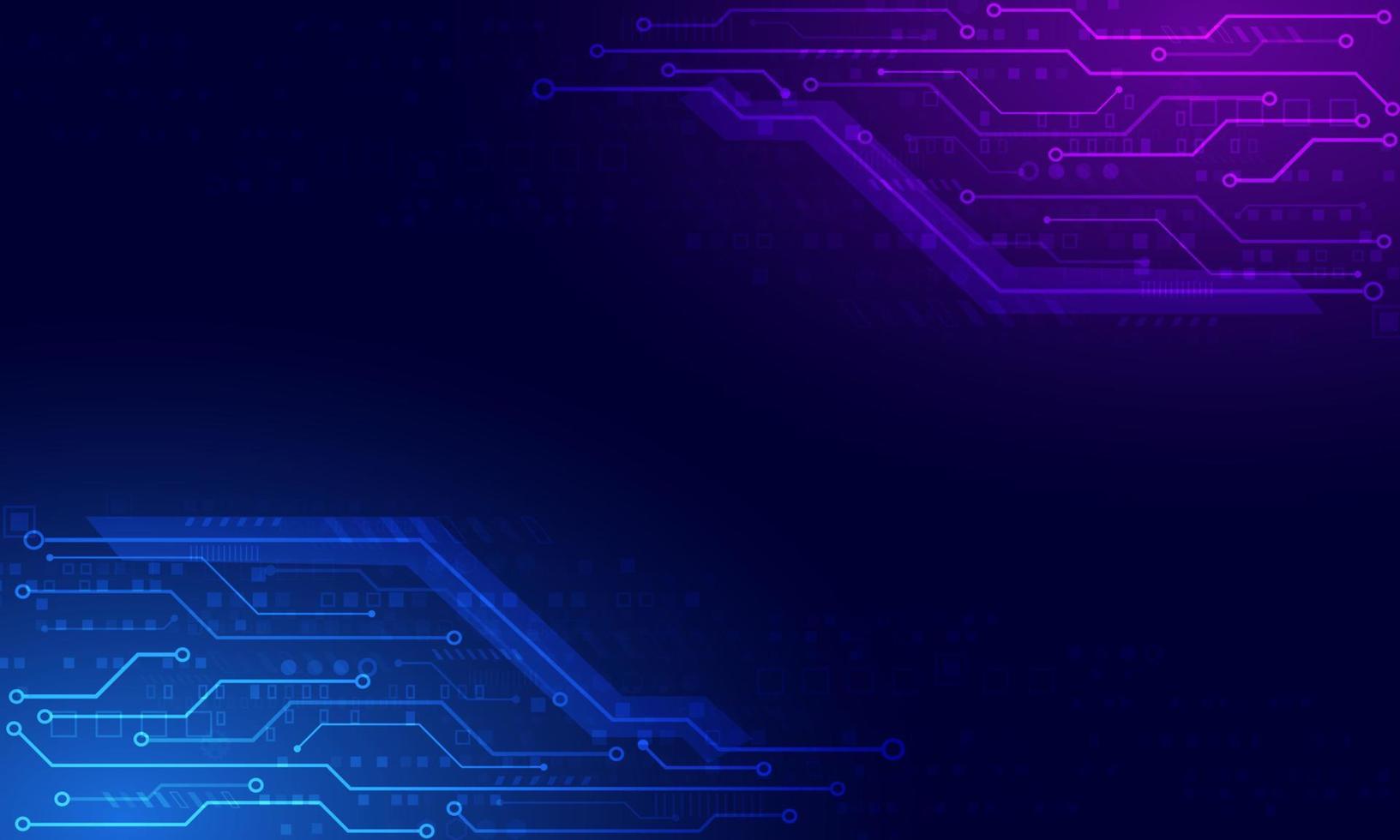 circuit board technology background. purple and blue light  banner.electronic system concept. vector