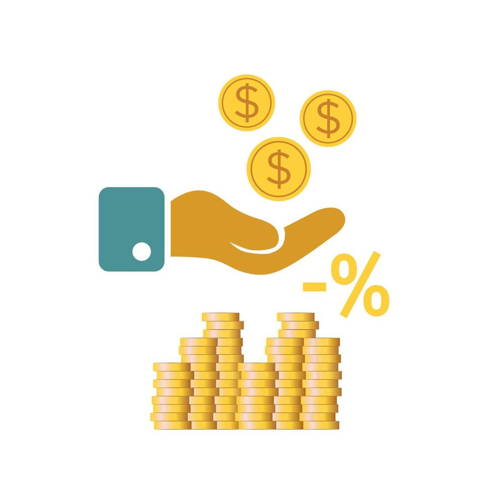 Deposit or credit concept vector illustration. Coins in hand