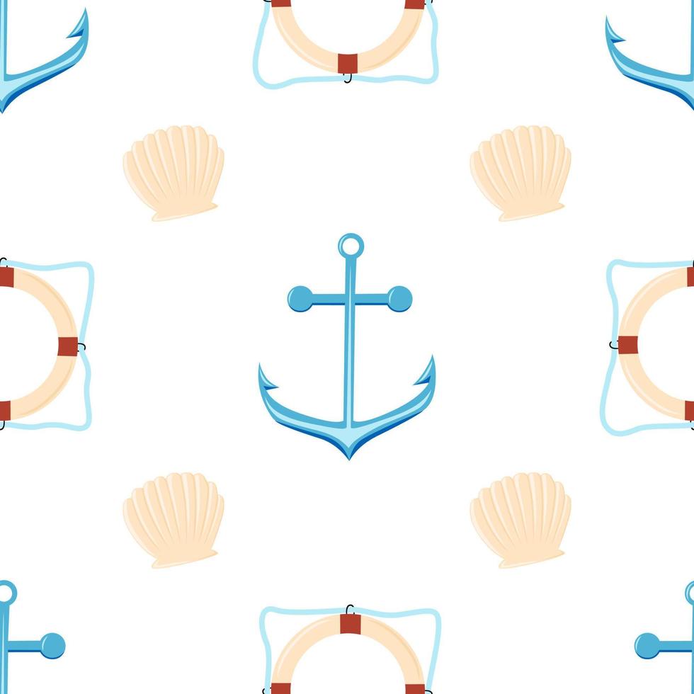 Seashell and anchor vector seamless pattern background