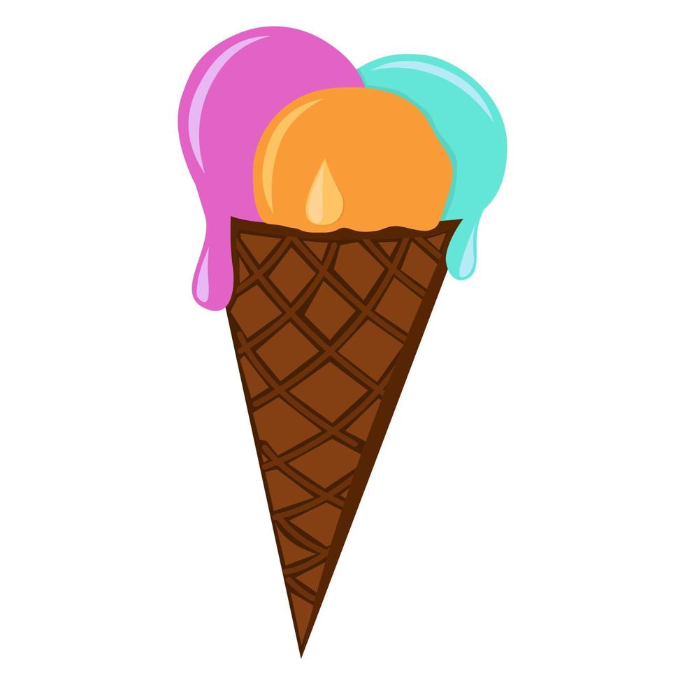 Ice cream in waffle cone vector isolated illustration