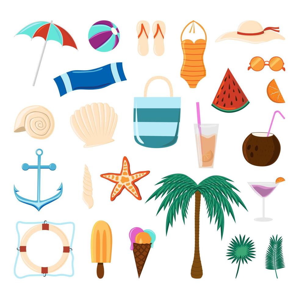 Summertime relax colorful elements vector isolated collection