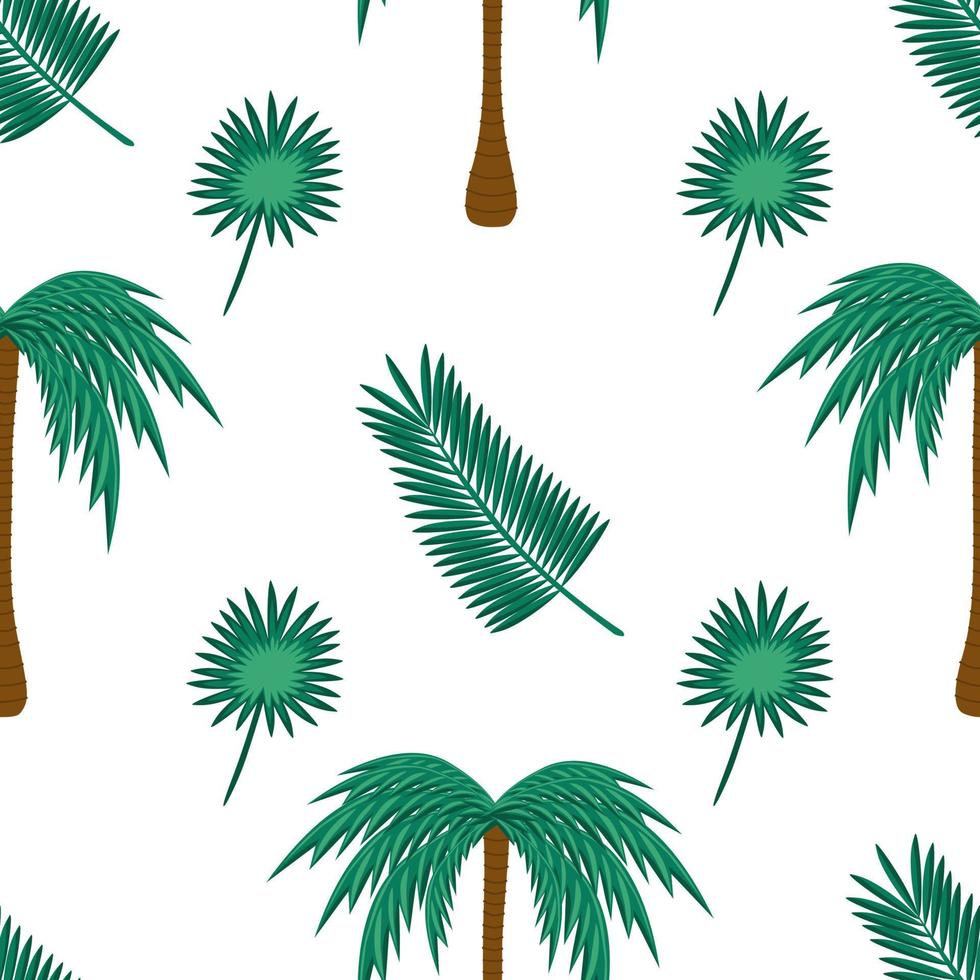 Palm tree and leaves flat vector seamless pattern
