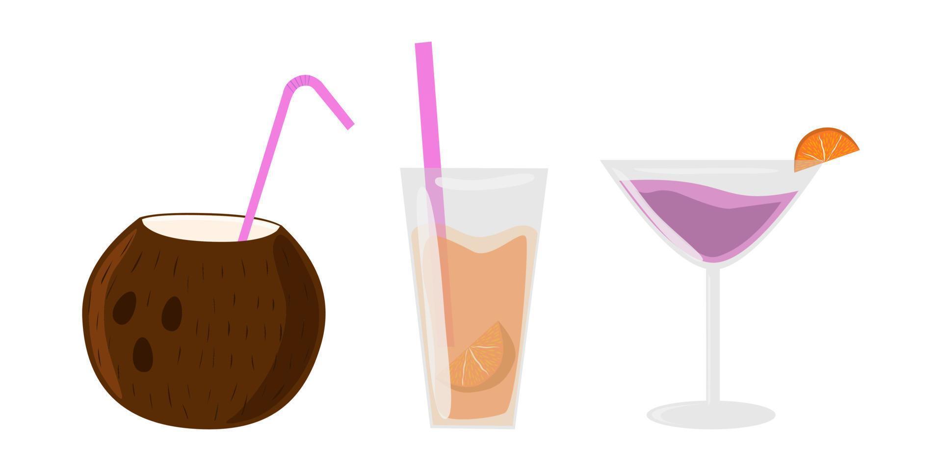 Exotic party drinks flat vector isolated collection