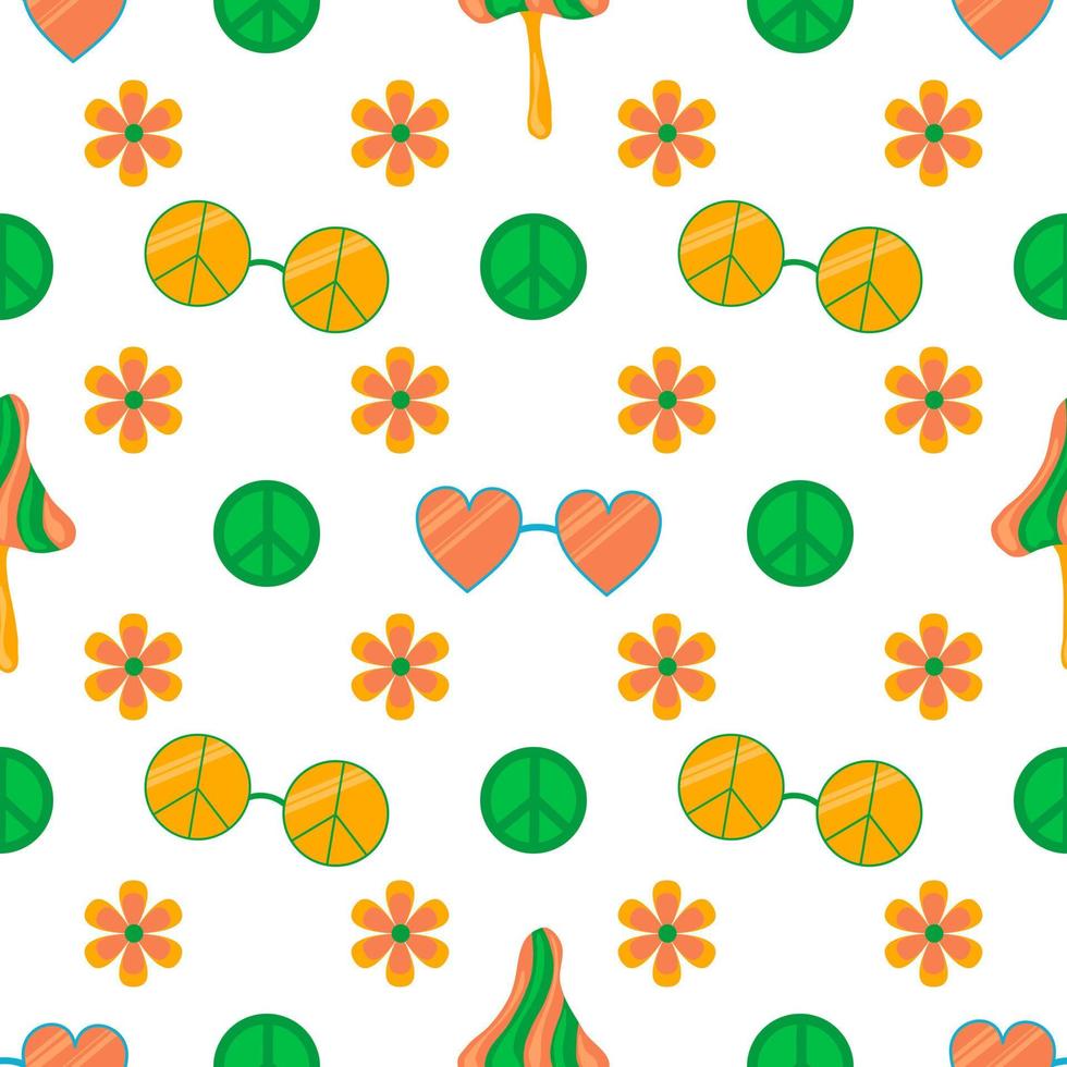 1970 daisy and hippie glasses vector seamless pattern