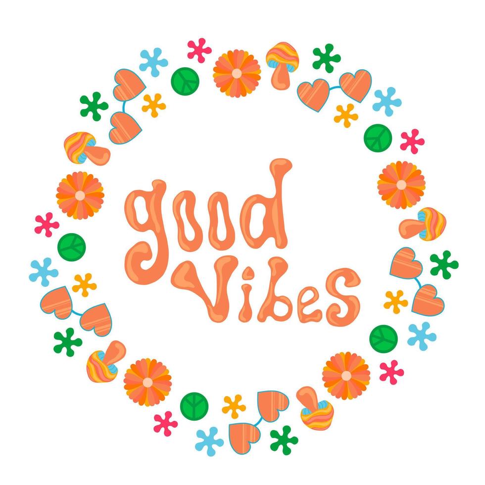 1970 good vibes colorful vector clipart illustration