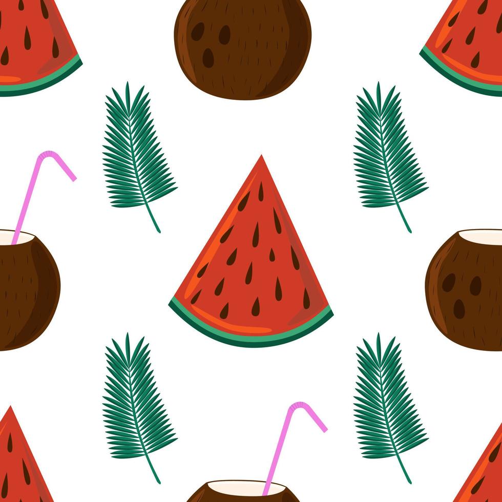 Exotic coconut and watermelon vector seamless pattern