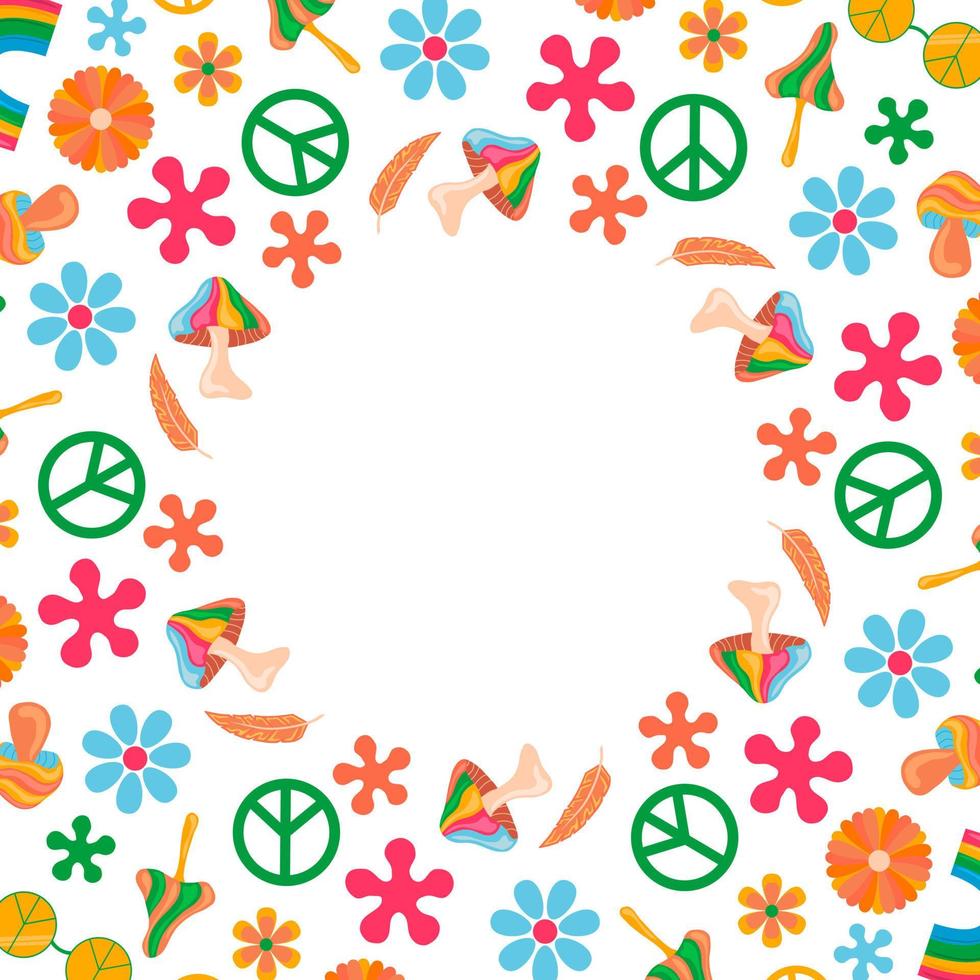 1970 good vibes boho style elements vector frame