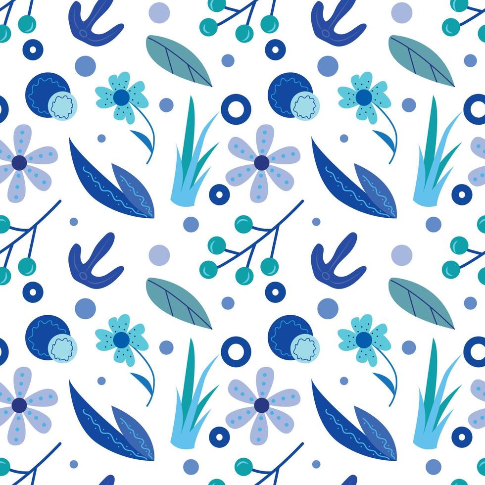 Seamless vector pattern with flowers and leaves