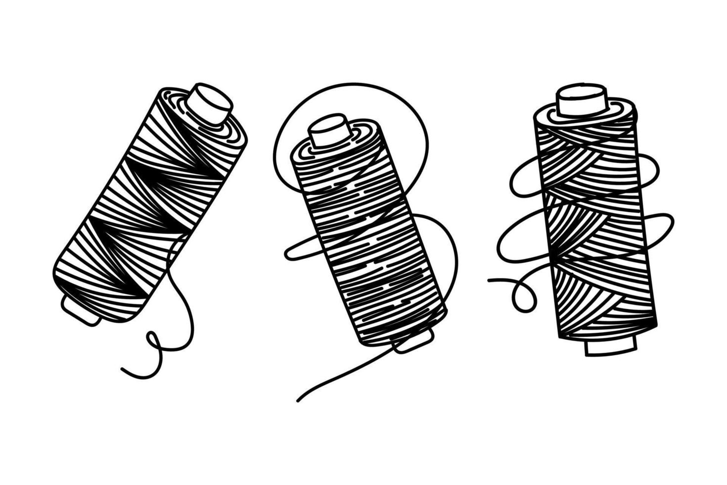 Set of sewing threads, hand-drawn doodle in sketch style. Cross winding thread. Needle, pins. Needle and pins. Sewing. Thread. Vector simple illustration