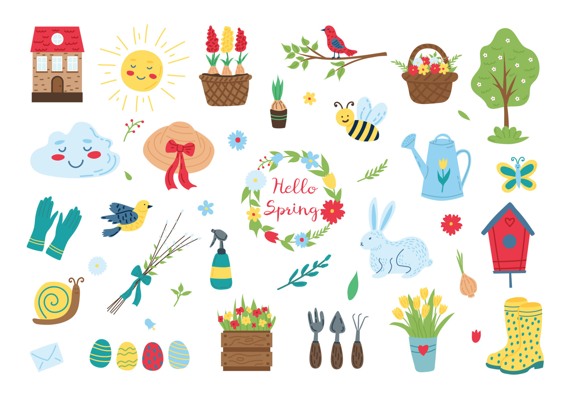 Spring set of handdrown garden items. Flat vector illustration. 7523824 ...