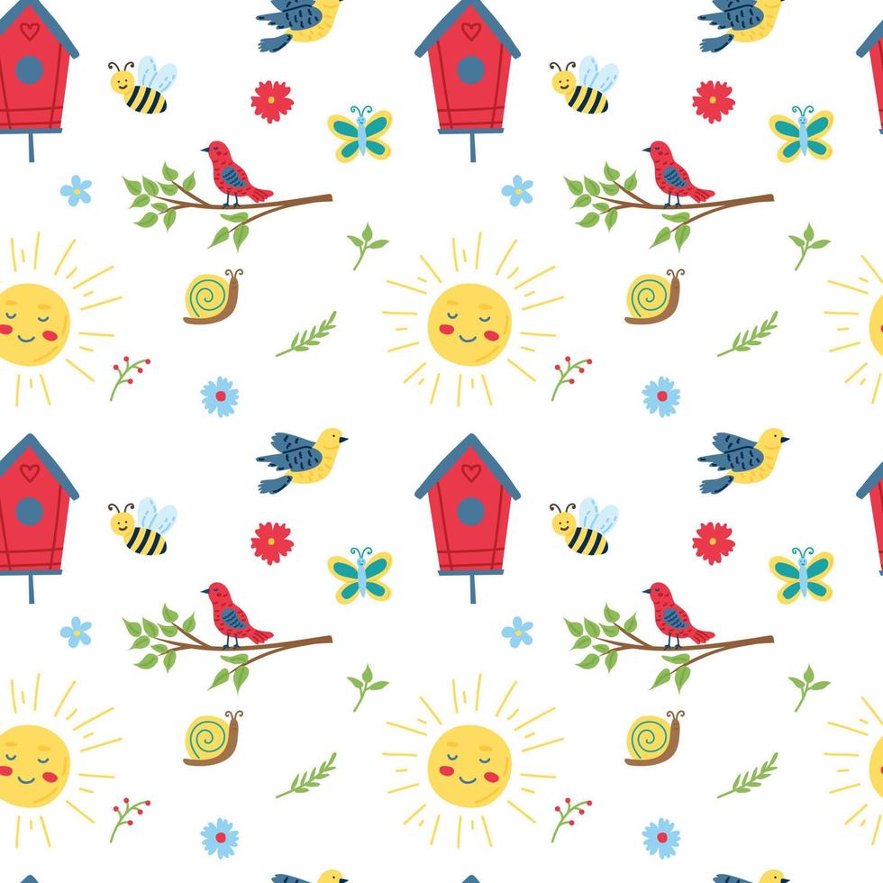 Spring seamless pattern. Flat vector illustration