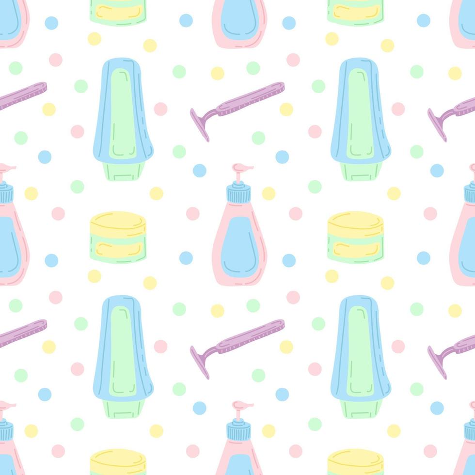 Seamless pattern of bathroom items. Flat vector illustration