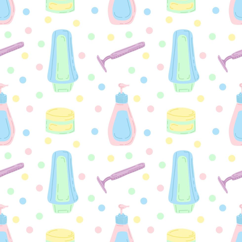 Seamless pattern of bathroom items. Flat vector illustration