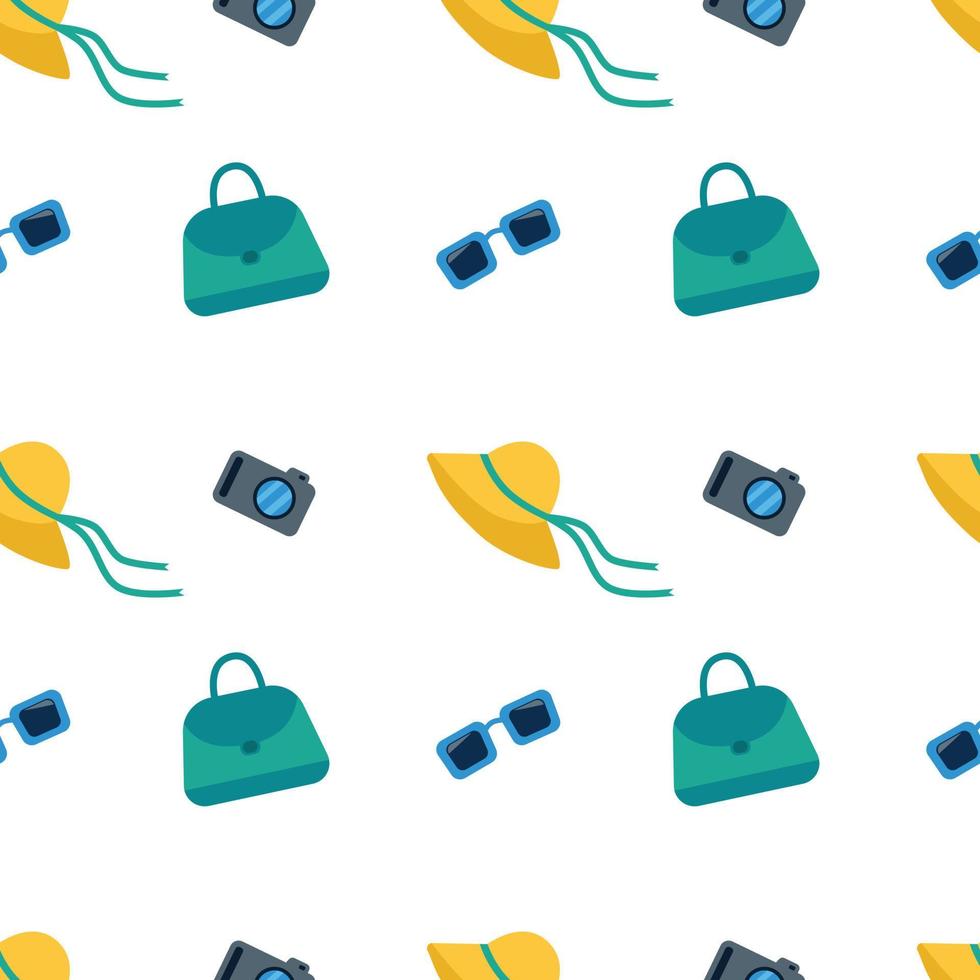 Seamless pattern of travel and tourism. Travel bags and suitcases. Flat vector illustration