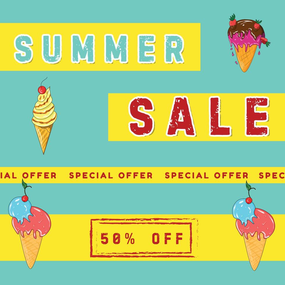 Summer sale creative banner with ice cream vector