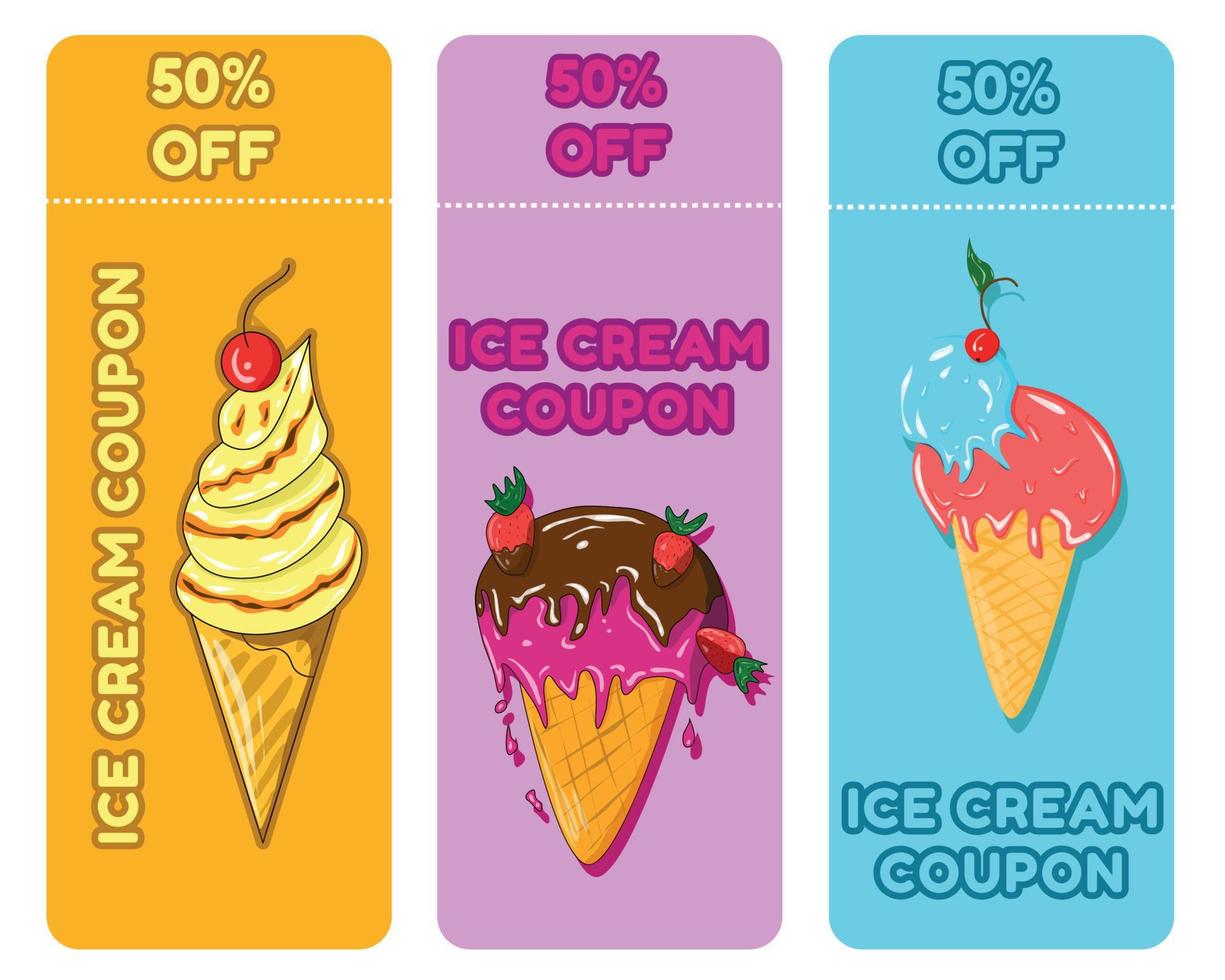 Ice cream coupon collection set vector